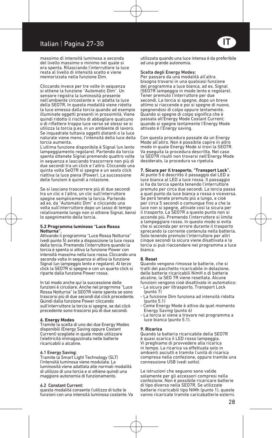 Italian | pagina 27-30 | LED LENSER SEO™ 7R User Manual | Page 29 / 56