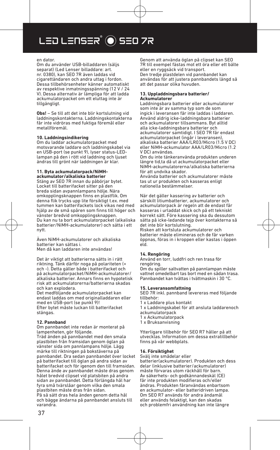 Led lenser® * seo 7r | LED LENSER SEO™ 7R User Manual | Page 38 / 56