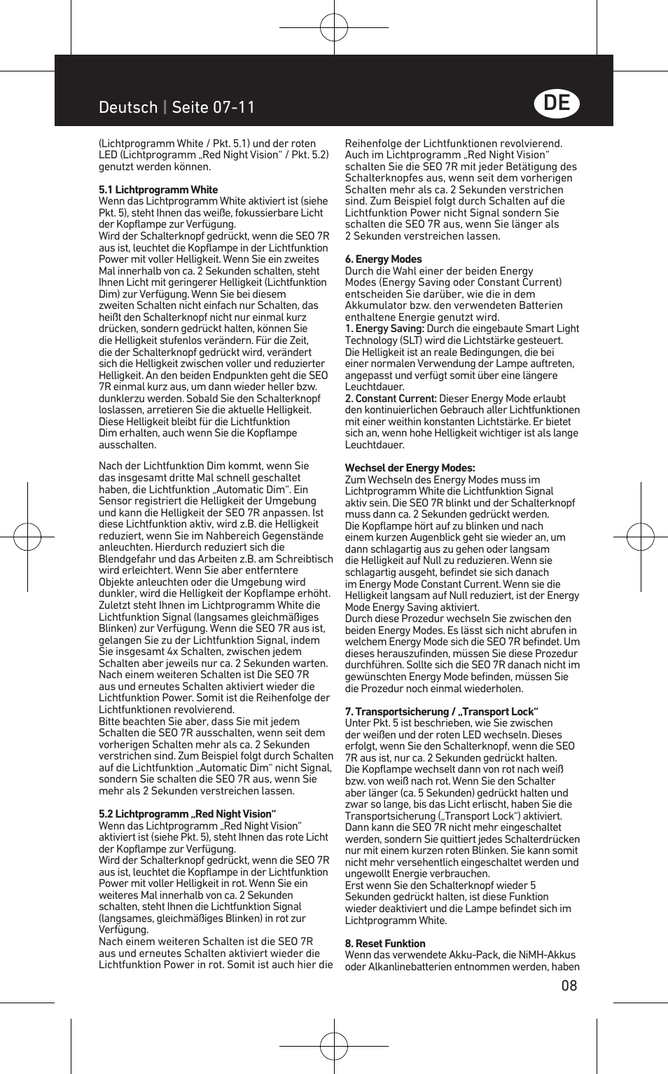 Deutsch | seite 07-11 | LED LENSER SEO™ 7R User Manual | Page 9 / 56