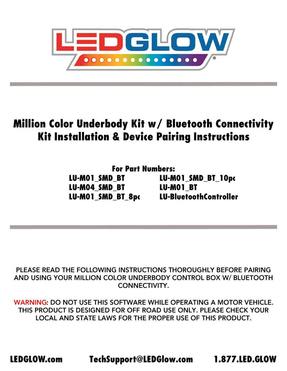 LEDGlow Million Color SMD LED Underbody Lighting Kit with Bluetooth Connectivity User Manual | 8 pages