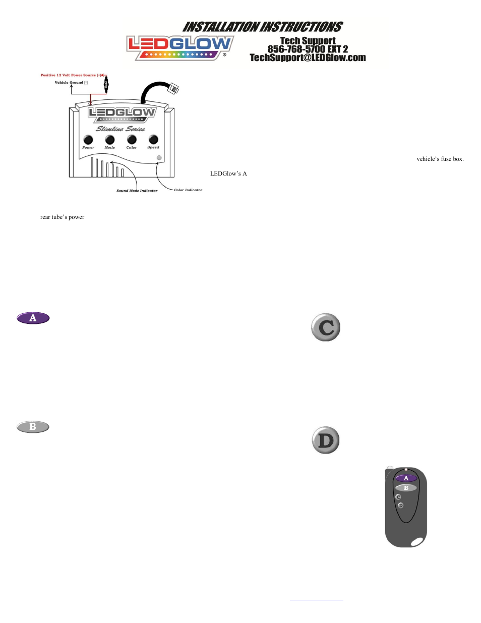 Using the control box & 4 button wireless remote | LEDGlow 7 Color Slimline LED Underbody Kit User Manual | Page 2 / 3