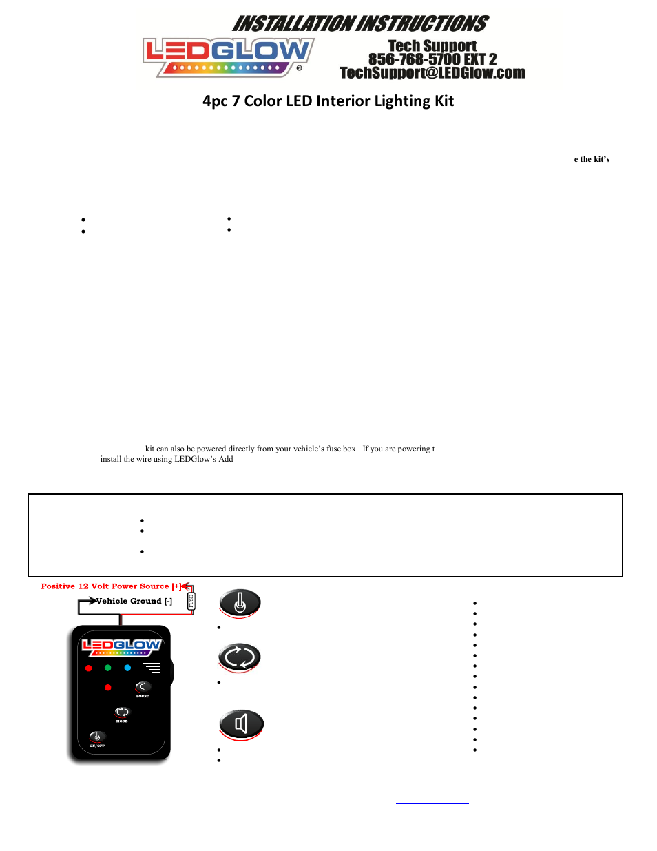 LEDGlow 7 Color LED Interior Lighting Kit User Manual | 2 pages