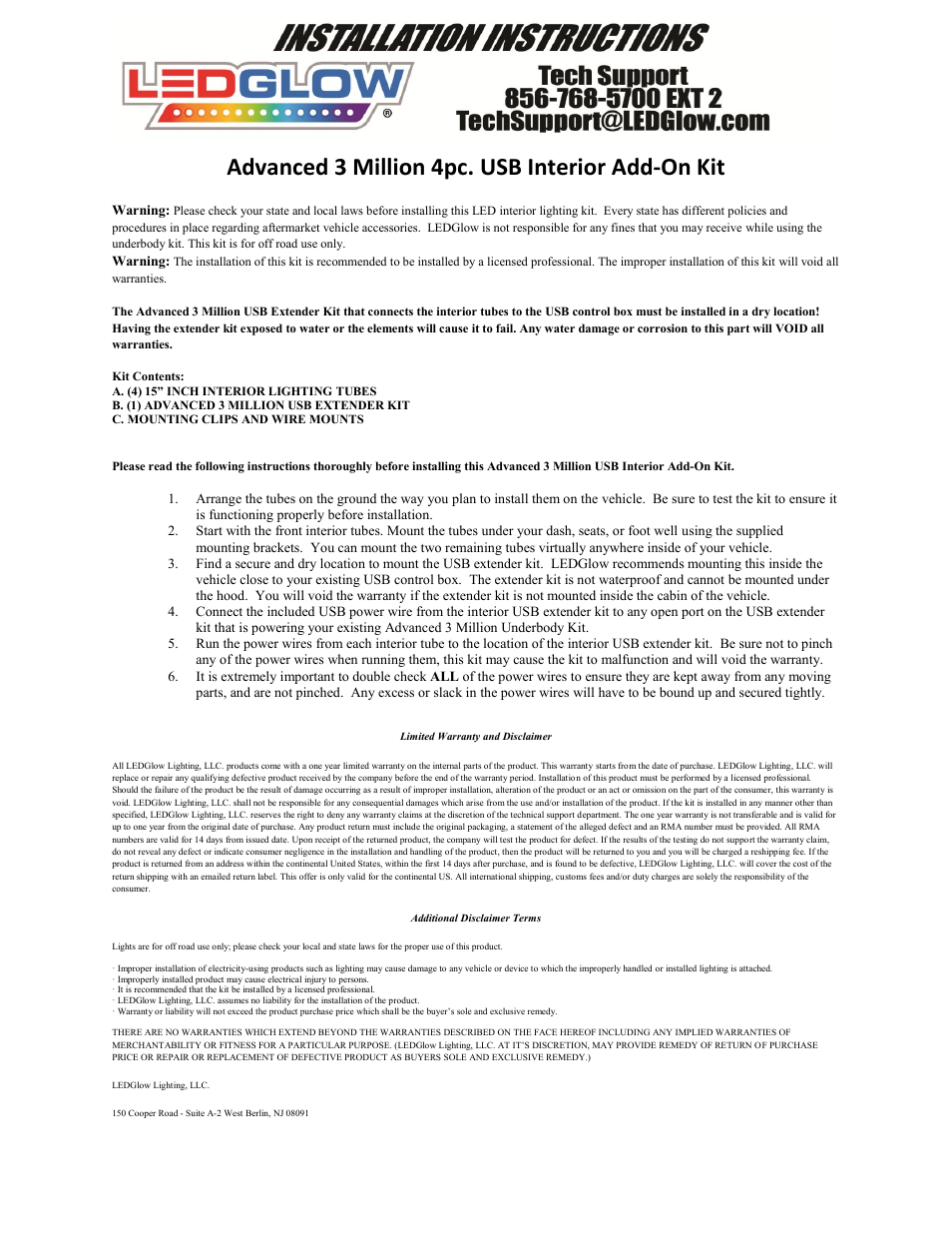 LEDGlow 4pc. Advanced 3 Million Color LED Interior Lighting Kit User Manual | 1 page