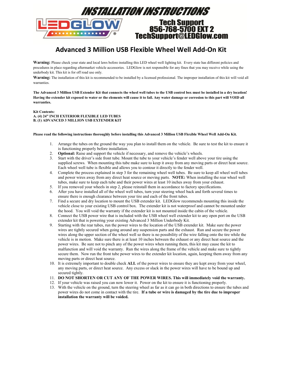 LEDGlow Advanced 3 Million Wheel Well Kit User Manual | 2 pages