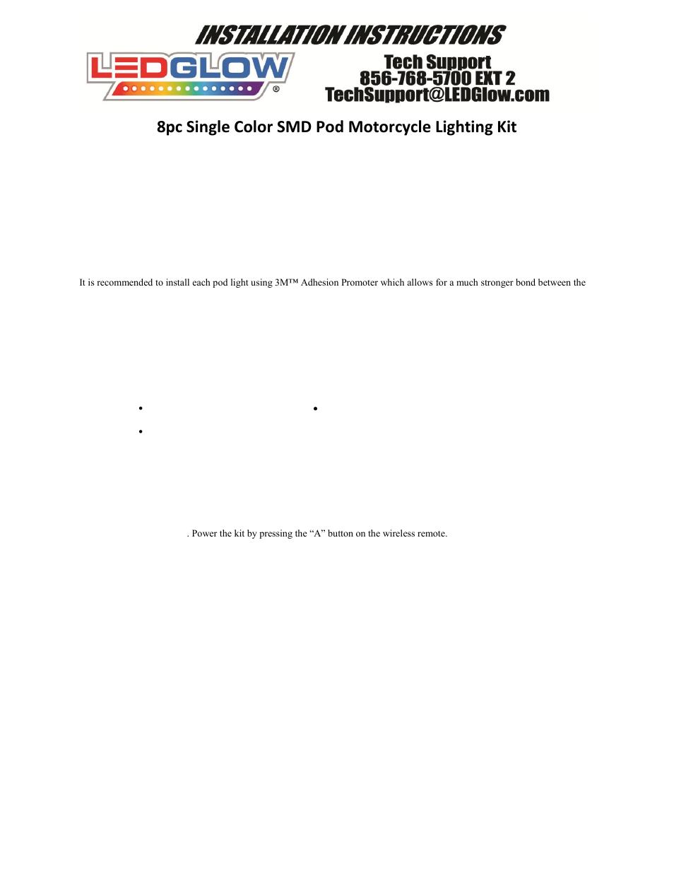 LEDGlow Single Color SMD Pod Motorcycle Lighting Kit User Manual | 3 pages