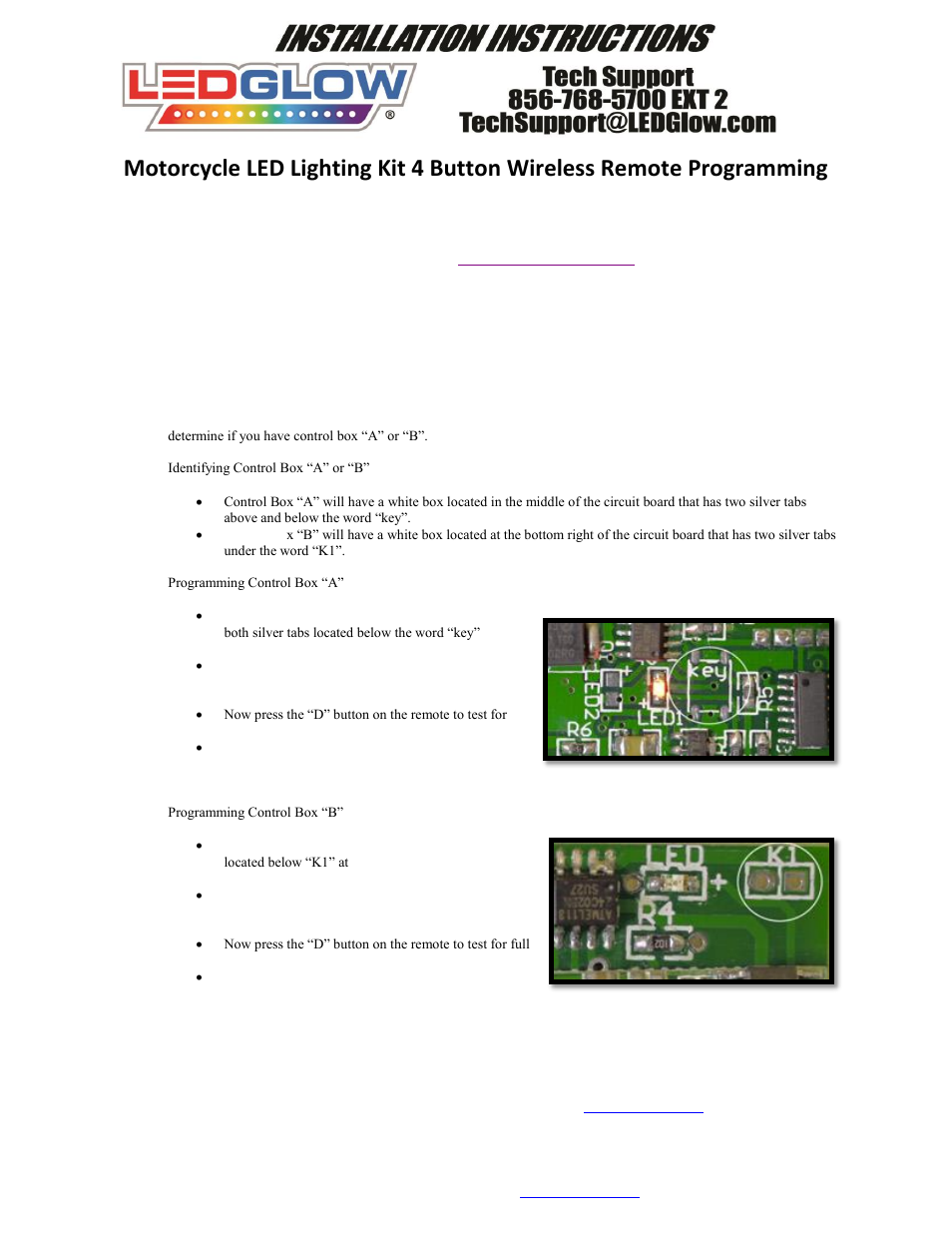 LEDGlow Motorcycle LED Lighting Kit 4 Button Wireless Remote User Manual | 1 page