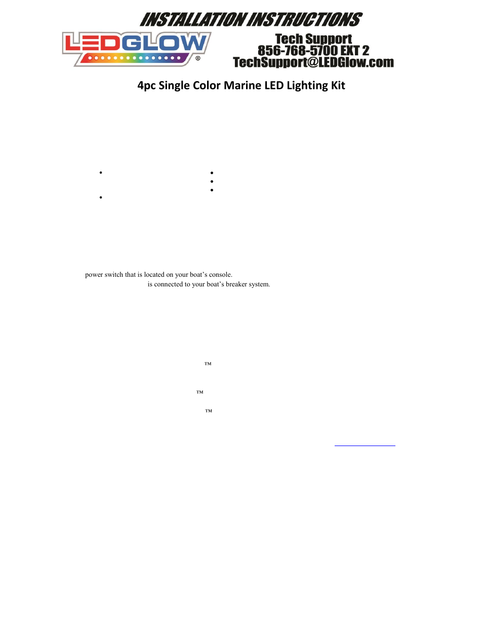 LEDGlow 4pc Single Color Marine LED Lighting Kit User Manual | 2 pages