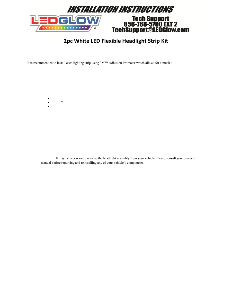 LEDGlow 2pc White LED Flexible Headlight Strip Kit User Manual | 2 pages