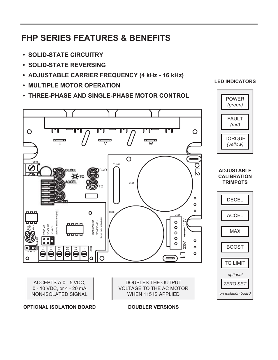 Fhp series features & benefits, Iv general information, Figure 1. fhp series features & benefits | L1 l 2 | LEESON FHP Series Chassis Mount Variable Speed Drives User Manual | Page 6 / 76