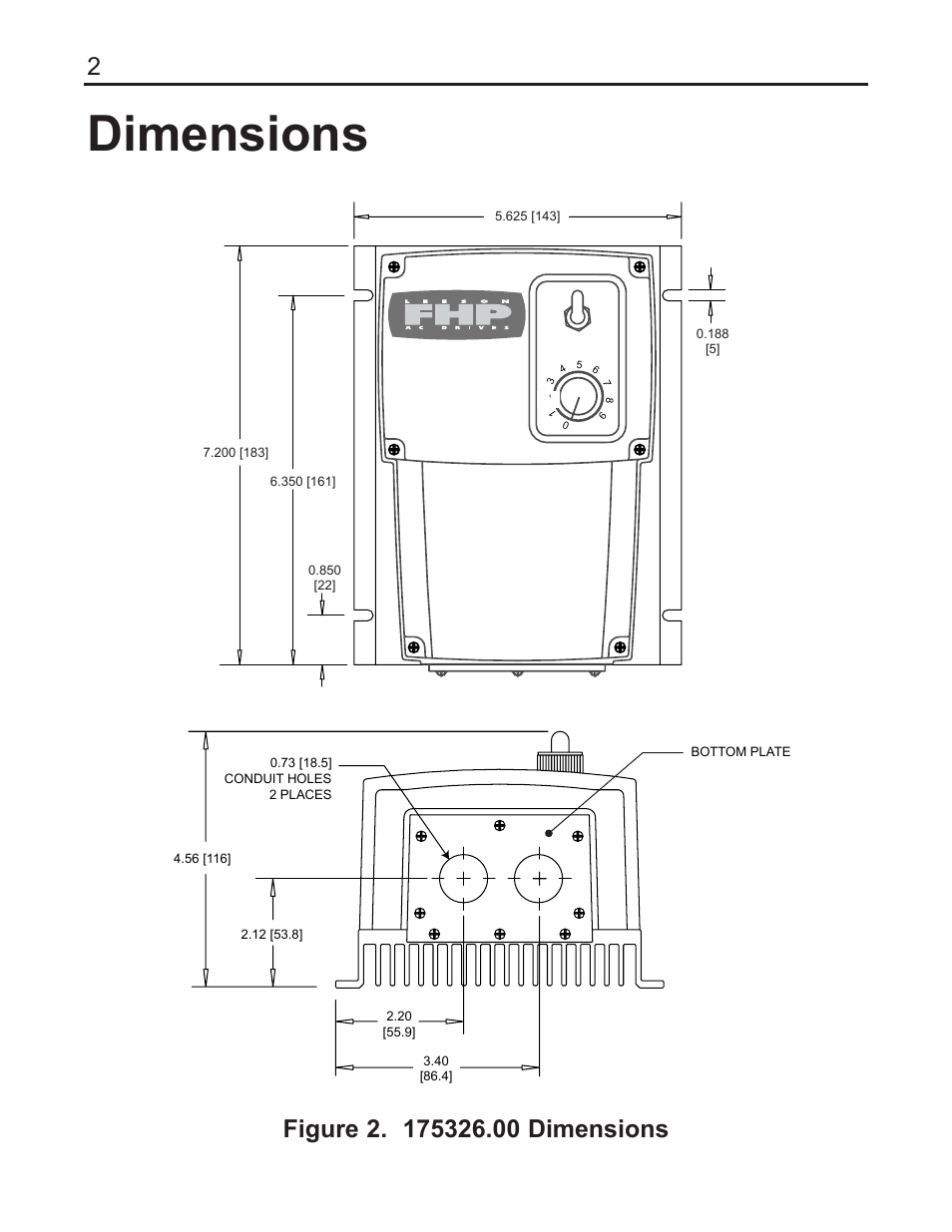 Dimensions | LEESON FHP Series NEMA 4x Variable Speed Drive User Manual | Page 11 / 67