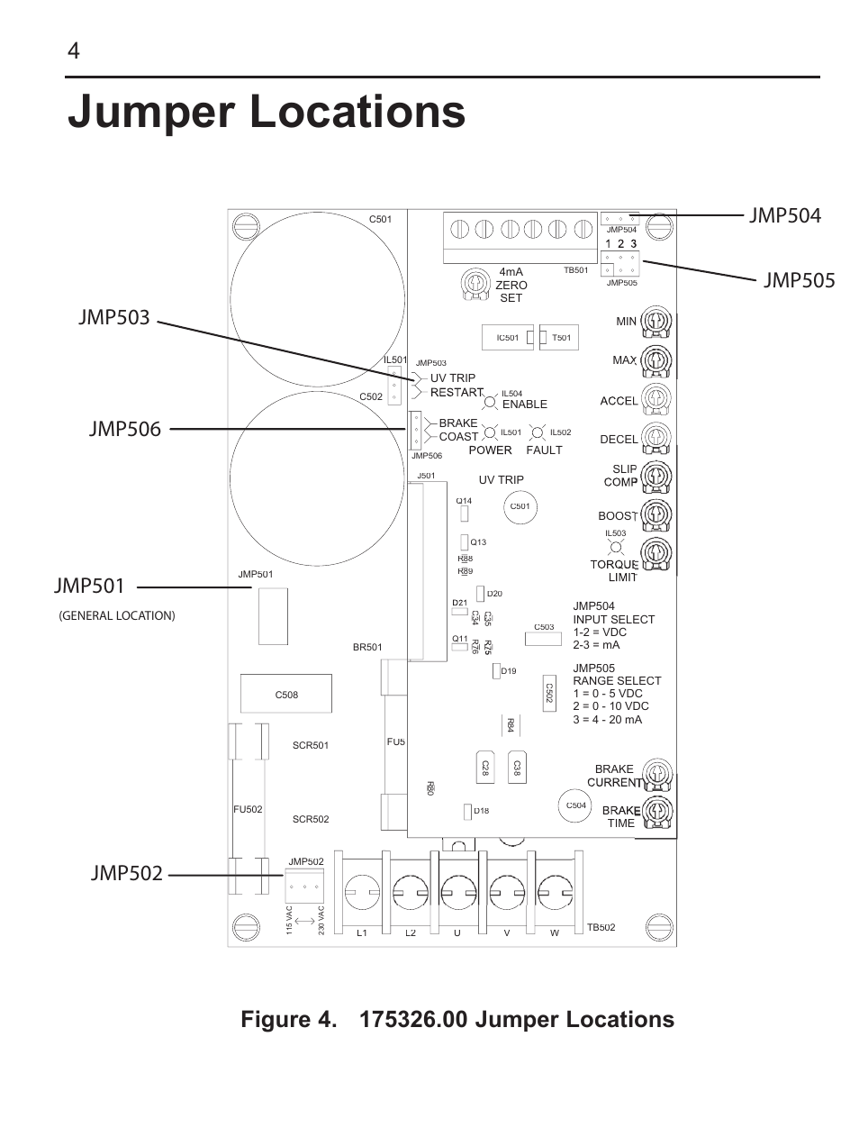 Jumper locations | LEESON FHP Series NEMA 4x Variable Speed Drive User Manual | Page 13 / 67