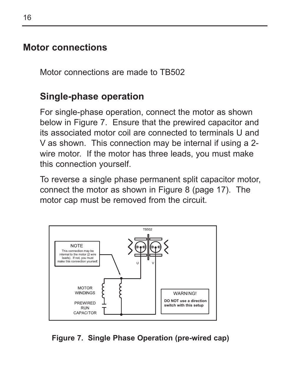 Motor connections, Single-phase operation | LEESON FHP Series NEMA 4x Variable Speed Drive User Manual | Page 25 / 67