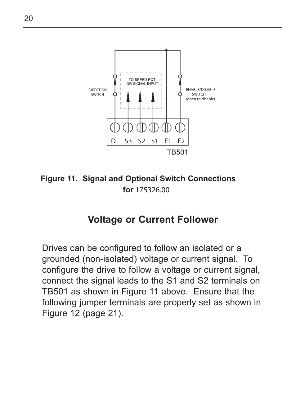Voltage or current follower | LEESON FHP Series NEMA 4x Variable Speed Drive User Manual | Page 29 / 67