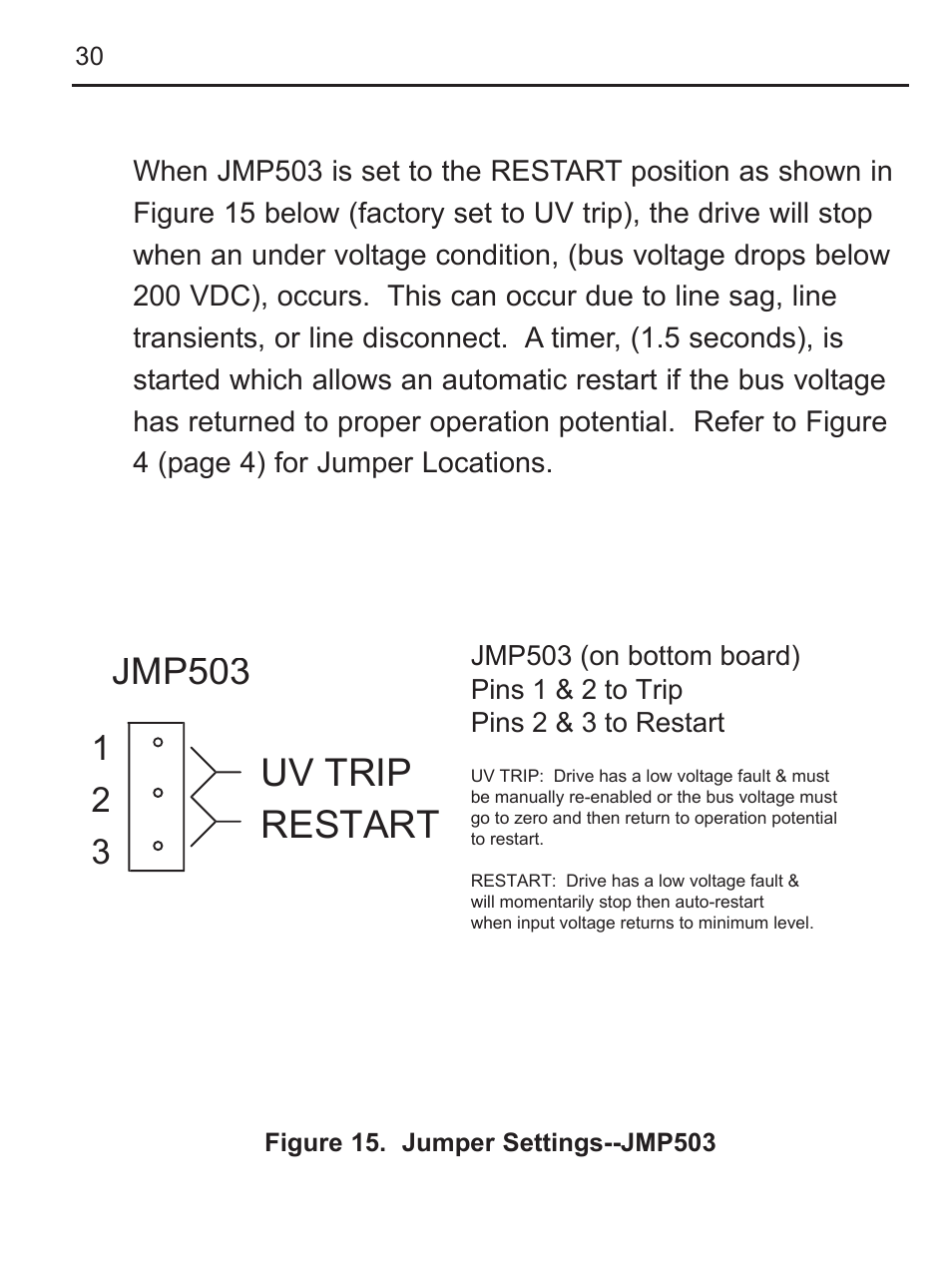 Uv trip restart, Jmp503 | LEESON FHP Series NEMA 4x Variable Speed Drive User Manual | Page 39 / 67
