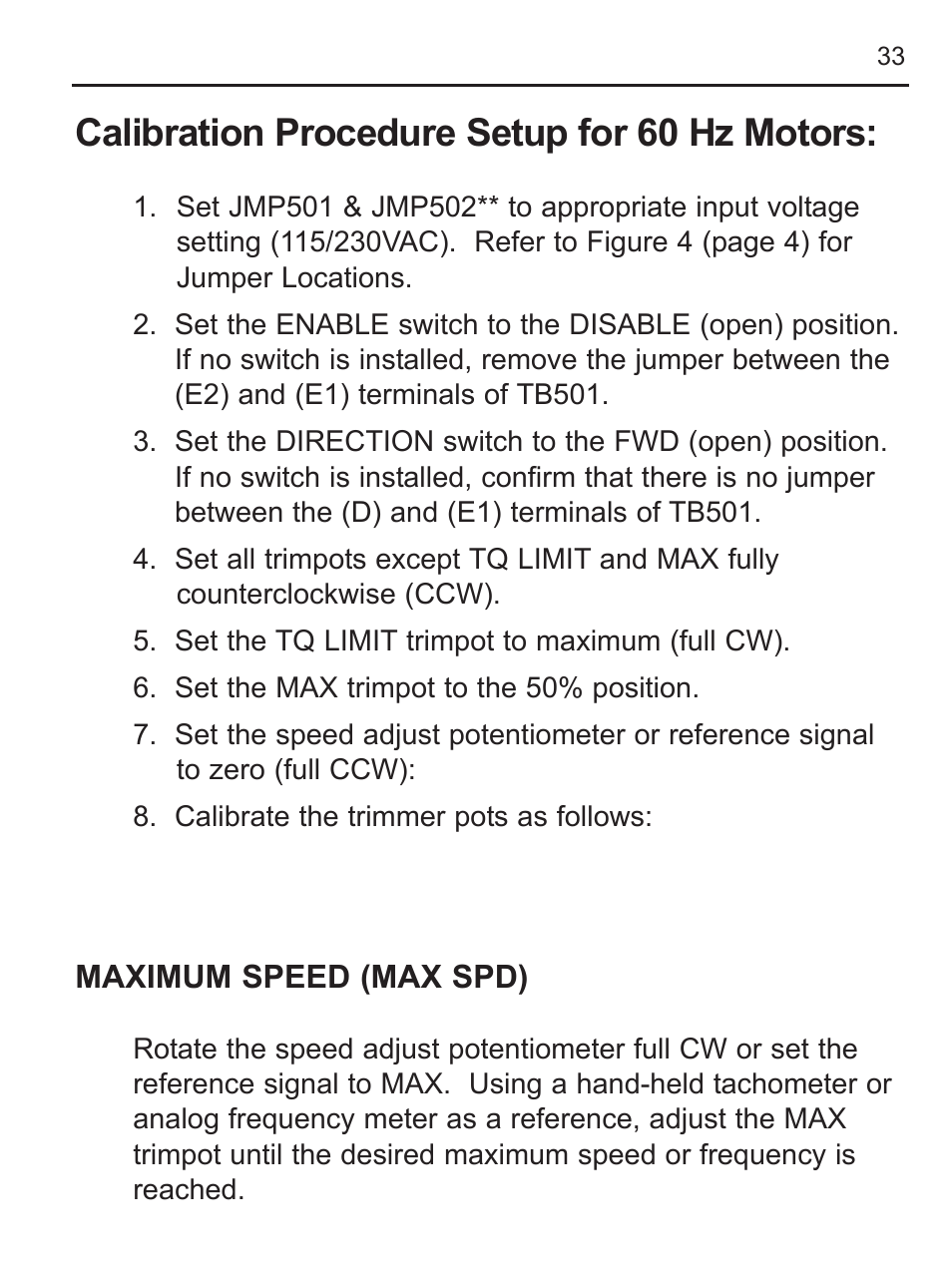 Calibration procedure setup for 60 hz motors | LEESON FHP Series NEMA 4x Variable Speed Drive User Manual | Page 42 / 67