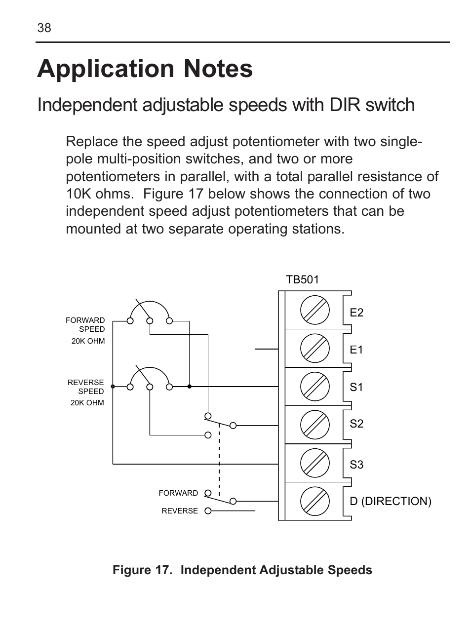 Independent adjustable speeds with dir switch | LEESON FHP Series NEMA 4x Variable Speed Drive User Manual | Page 47 / 67