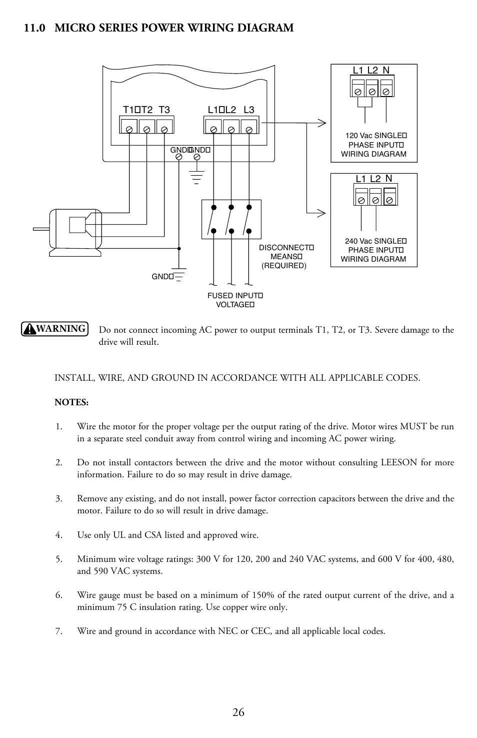 0 micro series power wiring diagram | LEESON Micro Series Compact Inverters User Manual | Page 28 / 92