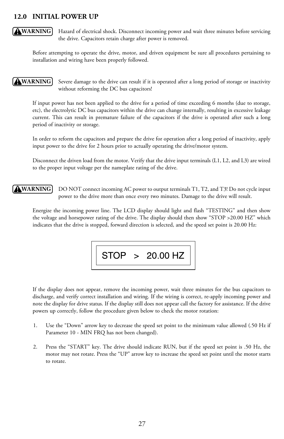 0 initial power up | LEESON Micro Series Compact Inverters User Manual | Page 29 / 92