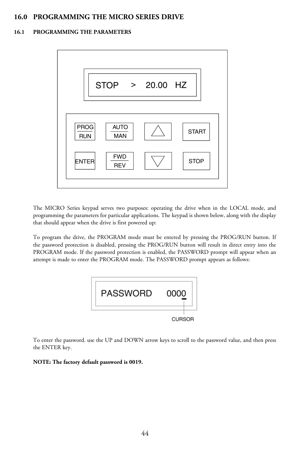 Stop > 20.00 hz, 0 programming the micro series drive | LEESON Micro Series Compact Inverters User Manual | Page 46 / 92