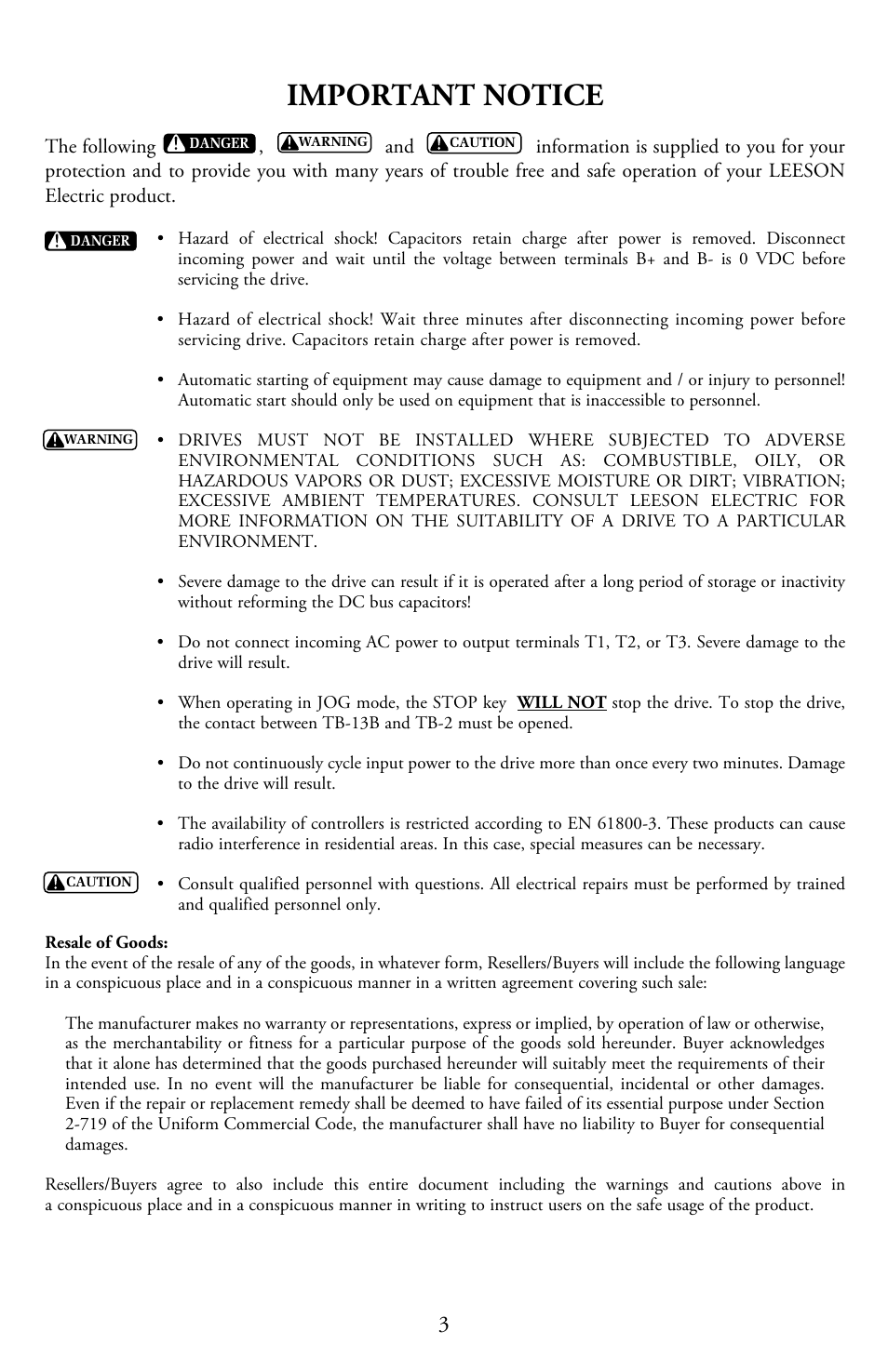 Important notice | LEESON Micro Series Compact Inverters User Manual | Page 5 / 92