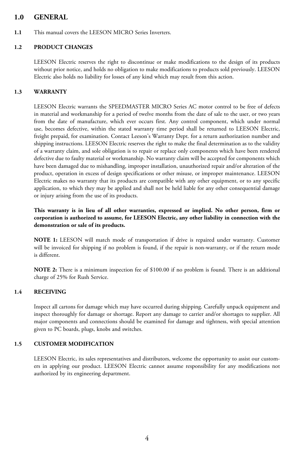 0 general | LEESON Micro Series Compact Inverters User Manual | Page 6 / 92