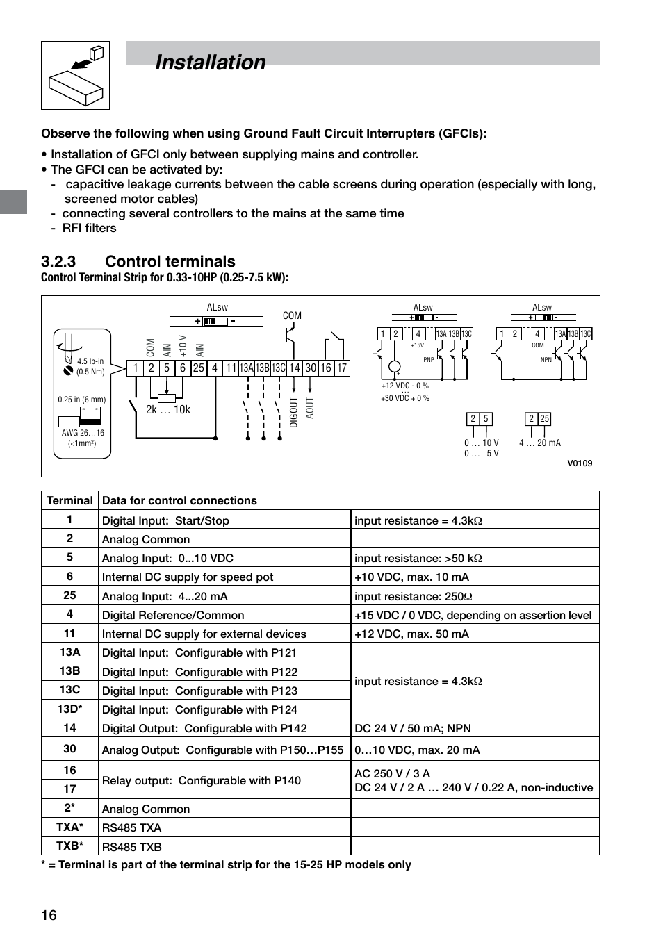 Installation, 3 control terminals | LEESON SM4 Series Flux Vector User Manual | Page 17 / 70