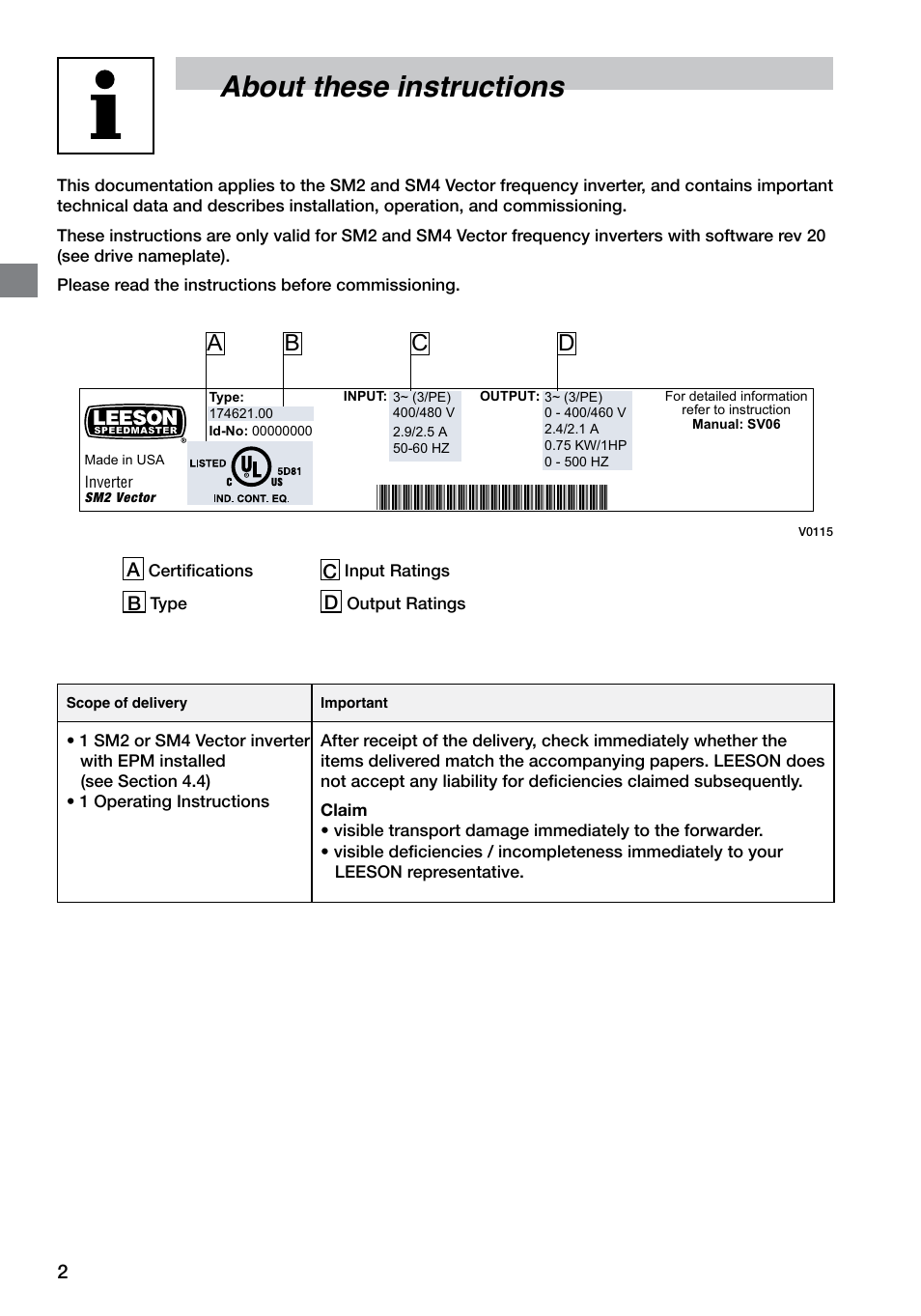 About these instructions, Ca b d | LEESON SM4 Series Flux Vector User Manual | Page 3 / 70