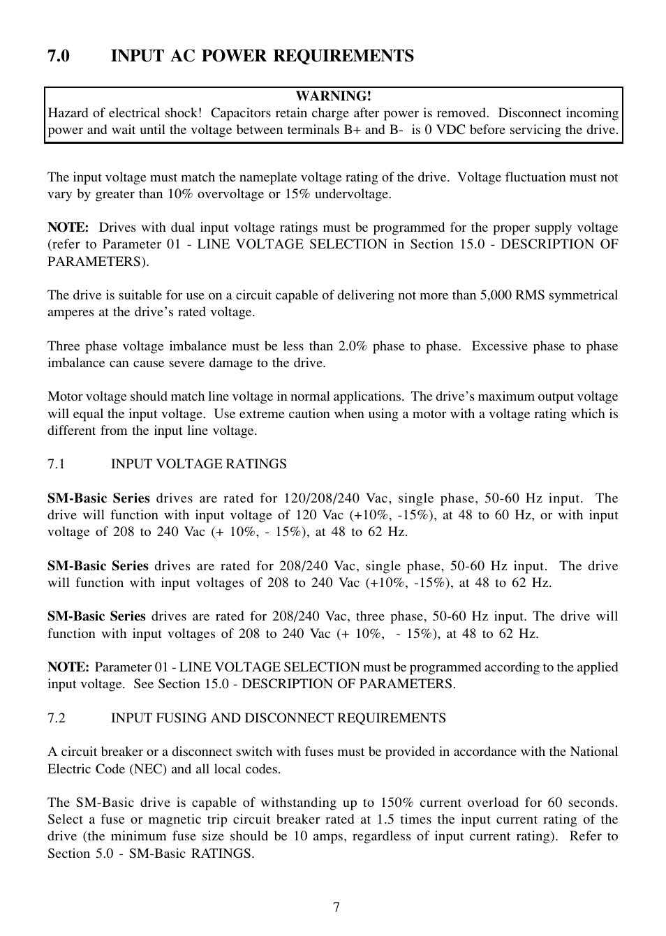 0 input ac power requirements | LEESON SM-Basic Series Sub-Micro Inverters (Obsolete) User Manual | Page 11 / 47