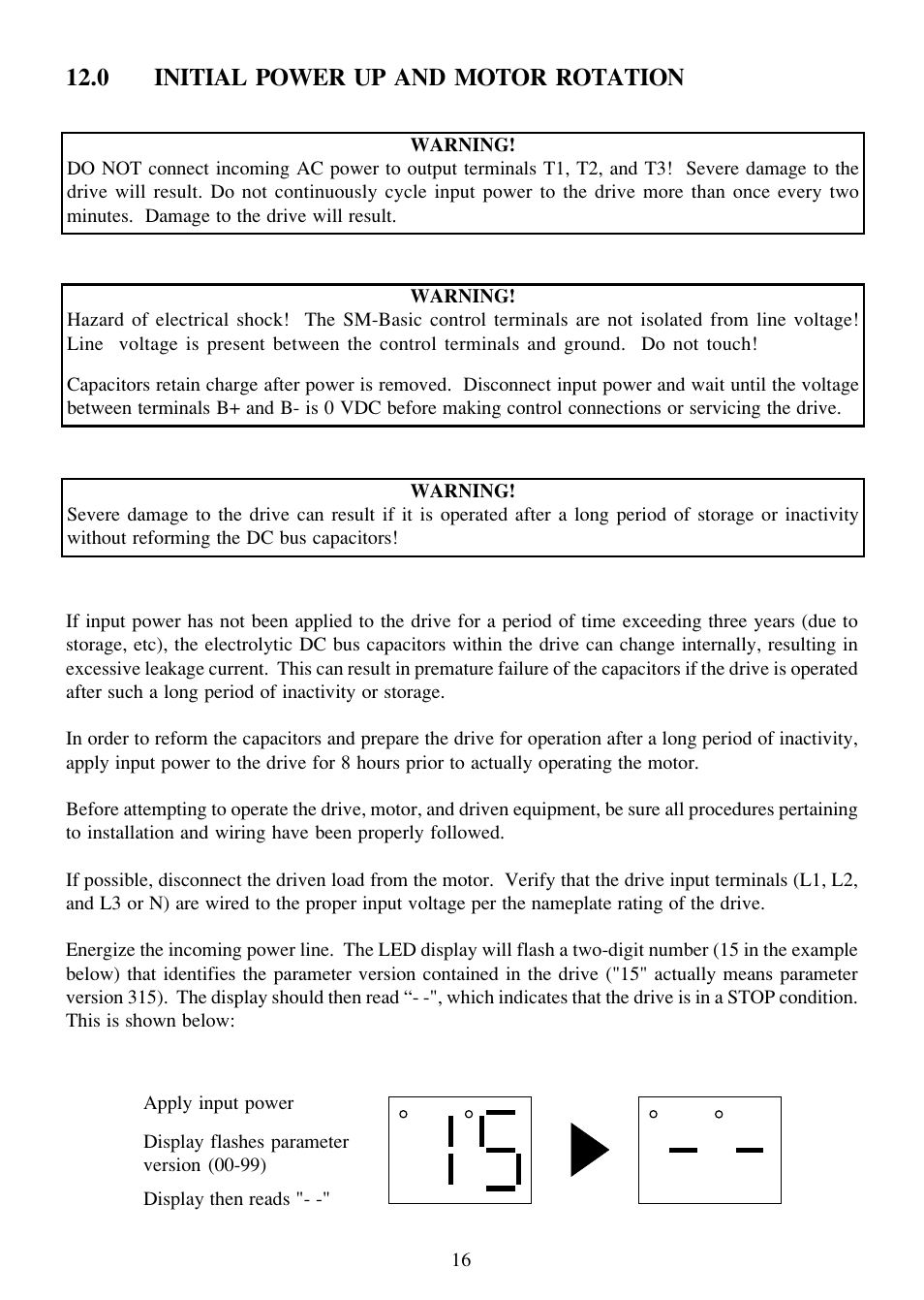 0 initial power up and motor rotation | LEESON SM-Basic Series Sub-Micro Inverters (Obsolete) User Manual | Page 20 / 47