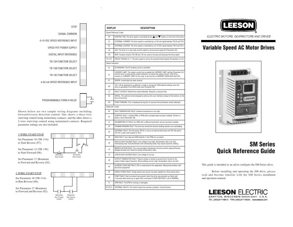 LEESON SM Series Quick Reference Guide User Manual | 2 pages