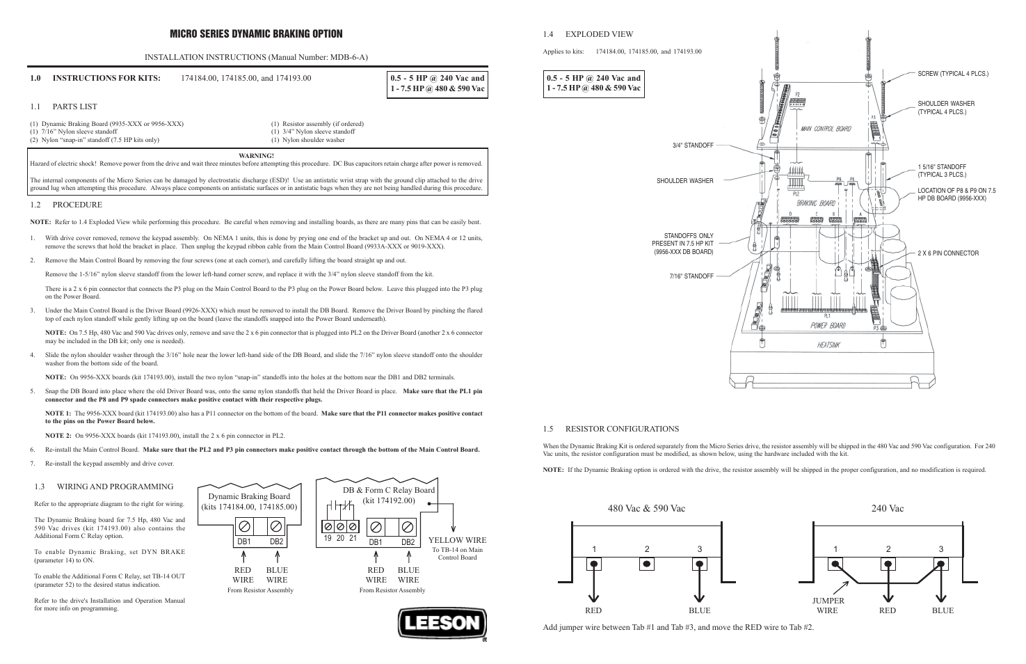 LEESON Micro Series Dynamic Braking Kit User Manual | 2 pages