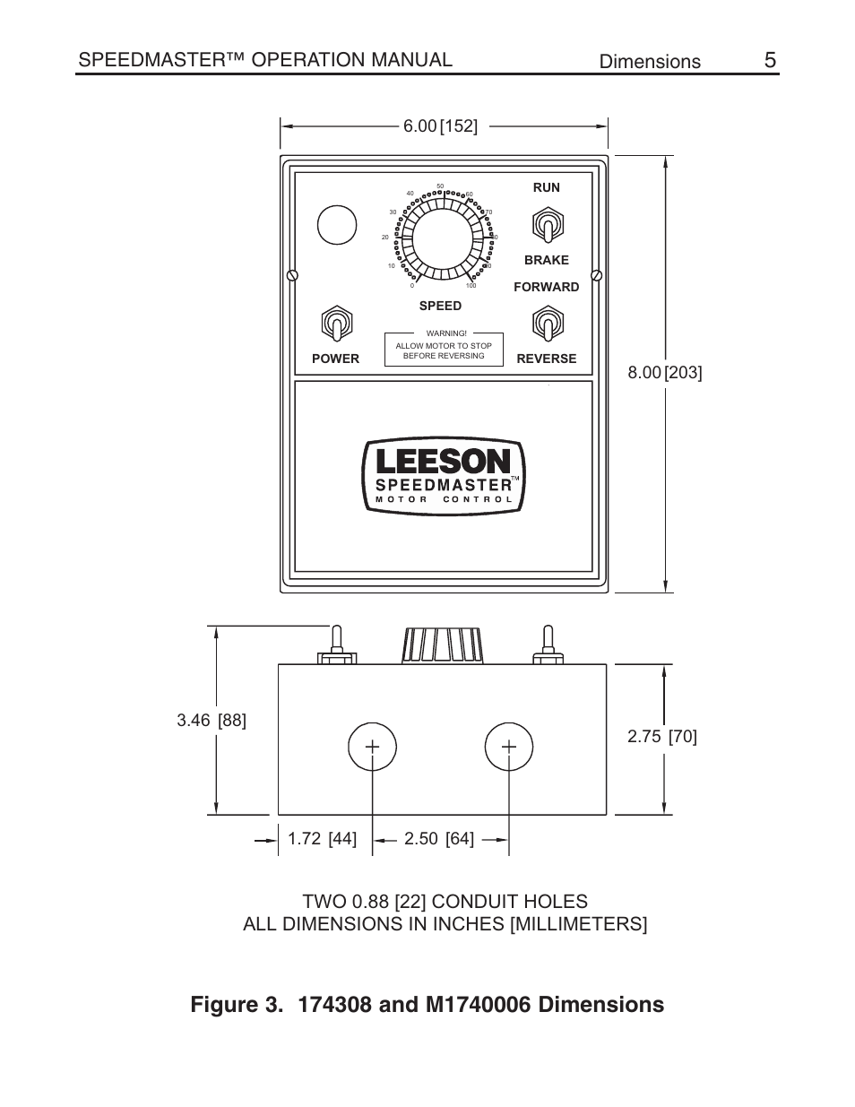 Dimensions speedmaster™ operation manual | LEESON Chassis Mount SCR Control User Manual | Page 11 / 60