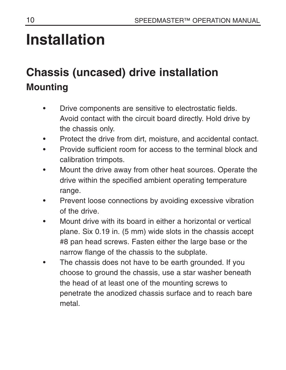 Installation, Chassis (uncased) drive installation, Mounting | LEESON Chassis Mount SCR Control User Manual | Page 16 / 60
