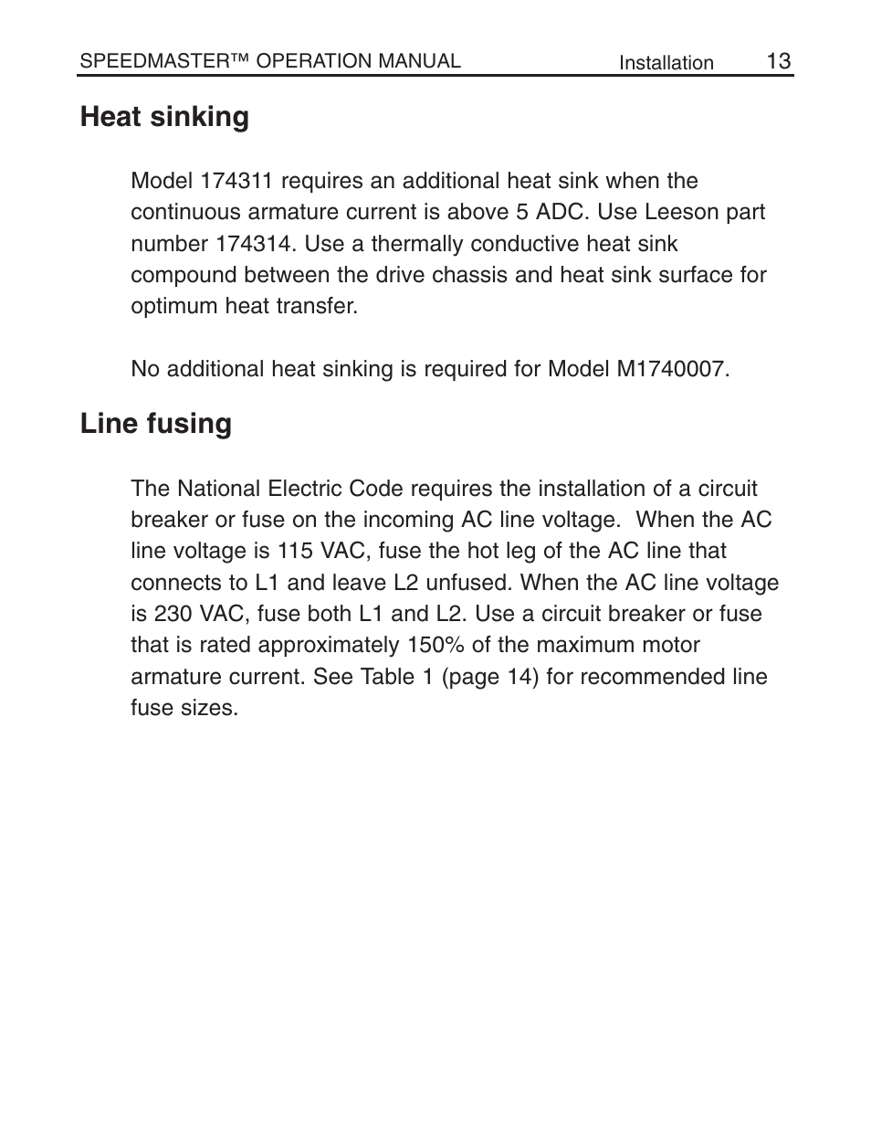 Heat sinking, Line fusing | LEESON Chassis Mount SCR Control User Manual | Page 19 / 60
