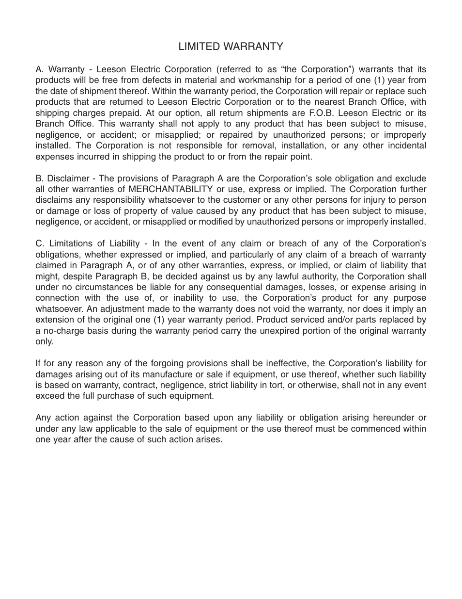 LEESON Chassis Mount SCR Control User Manual | Page 2 / 60