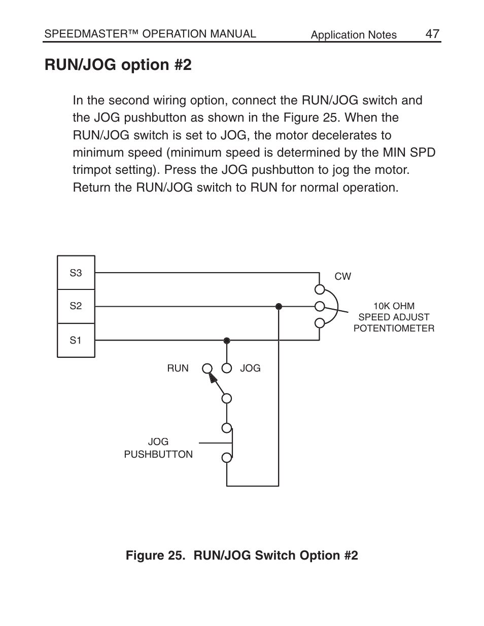 Run/jog option #2, Figure 25. run/jog switch option #2 | LEESON Chassis Mount SCR Control User Manual | Page 53 / 60