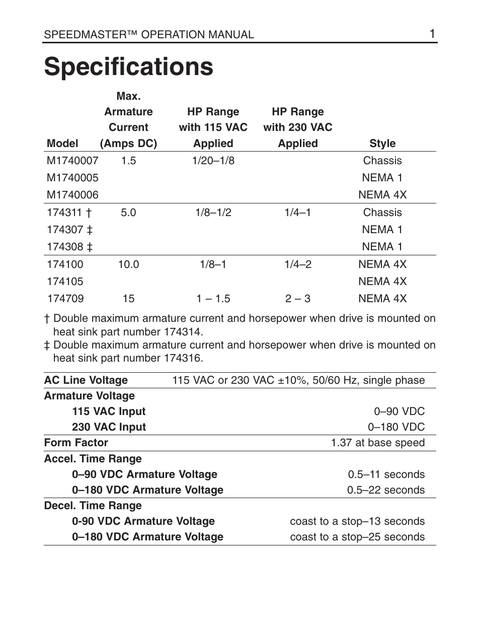 Specifications | LEESON Chassis Mount SCR Control User Manual | Page 7 / 60