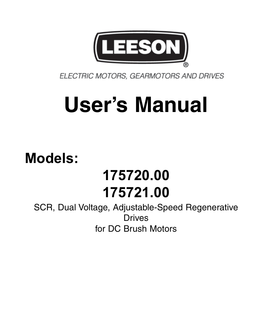 LEESON Chassis Mount Regenerative Control: 175721.00 User Manual | 56 pages