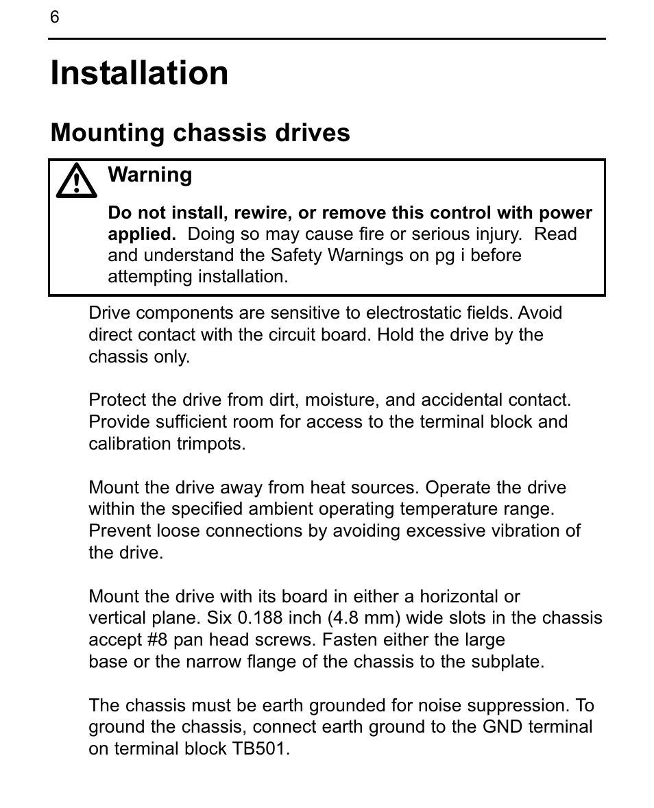 Installation | LEESON Chassis Mount Regenerative Control: 175721.00 User Manual | Page 12 / 56