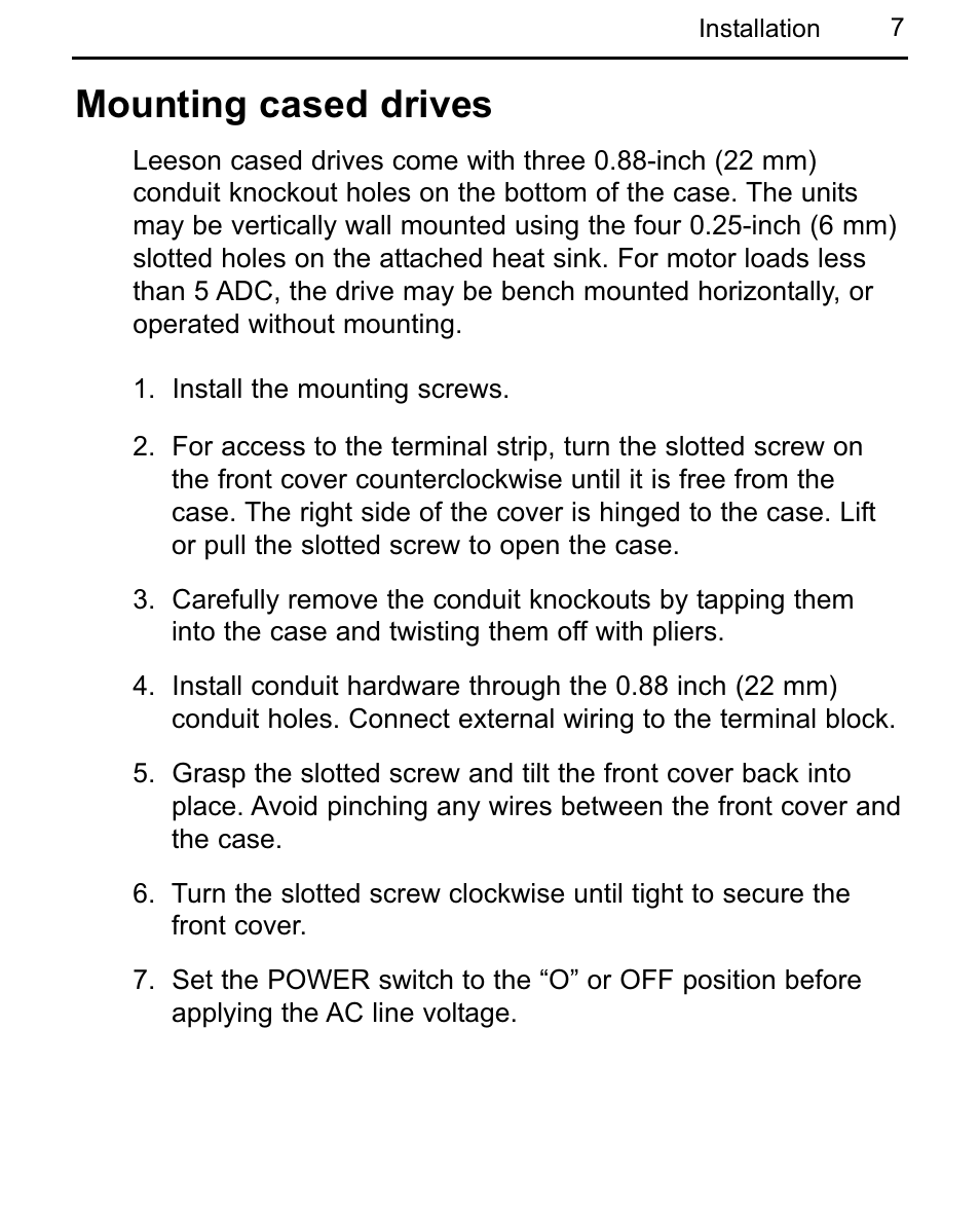 Mounting cased drives | LEESON Chassis Mount Regenerative Control: 175721.00 User Manual | Page 13 / 56