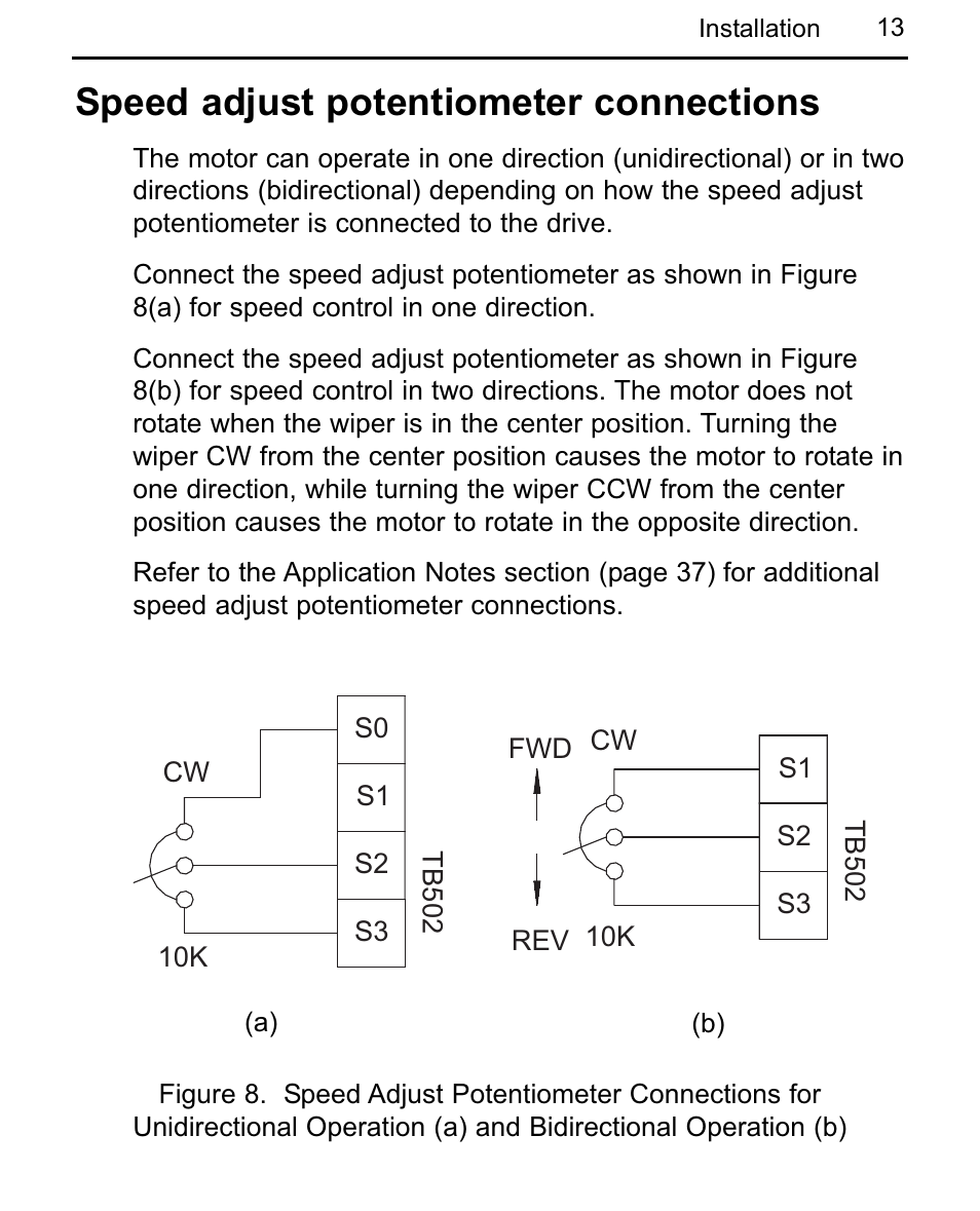 Speed adjust potentiometer connections | LEESON Chassis Mount Regenerative Control: 175721.00 User Manual | Page 19 / 56