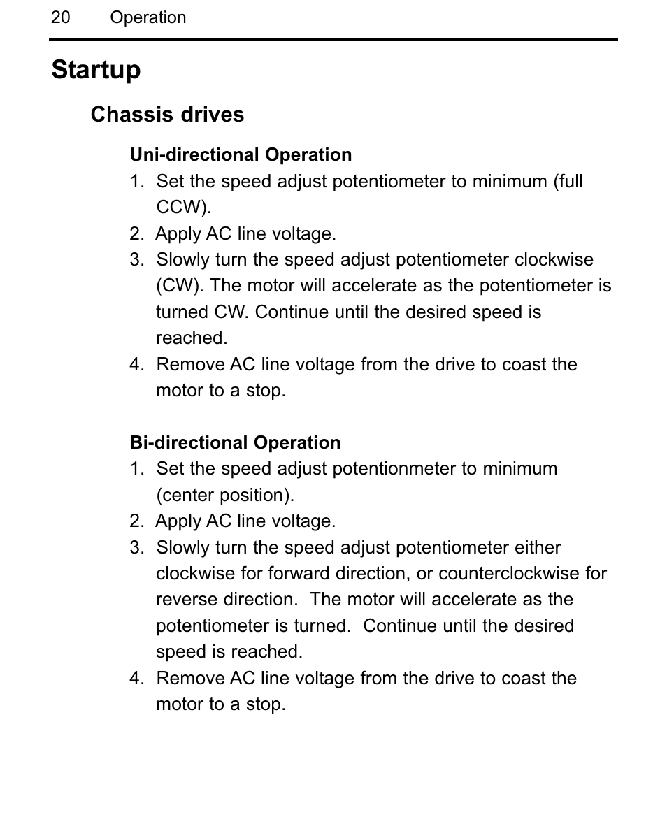 Startup, Chassis drives | LEESON Chassis Mount Regenerative Control: 175721.00 User Manual | Page 26 / 56