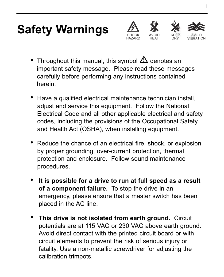 Safety warnings | LEESON Chassis Mount Regenerative Control: 175721.00 User Manual | Page 3 / 56