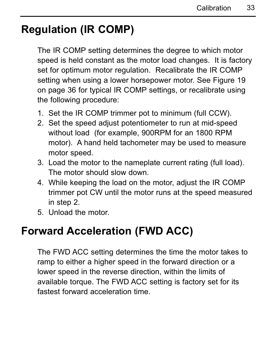 Regulation (ir comp), Forward acceleration (fwd acc) | LEESON Chassis Mount Regenerative Control: 175721.00 User Manual | Page 39 / 56