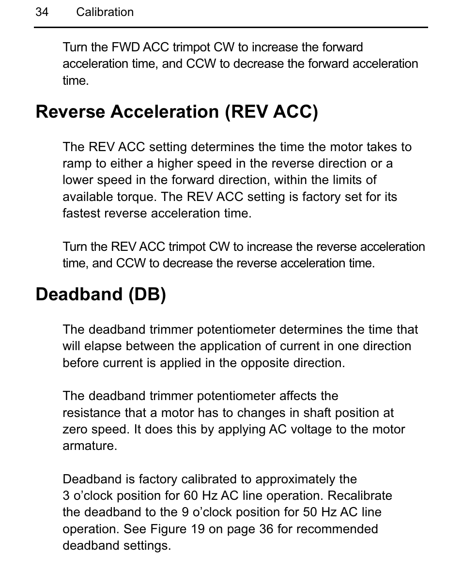 Reverse acceleration (rev acc), Deadband (db) | LEESON Chassis Mount Regenerative Control: 175721.00 User Manual | Page 40 / 56