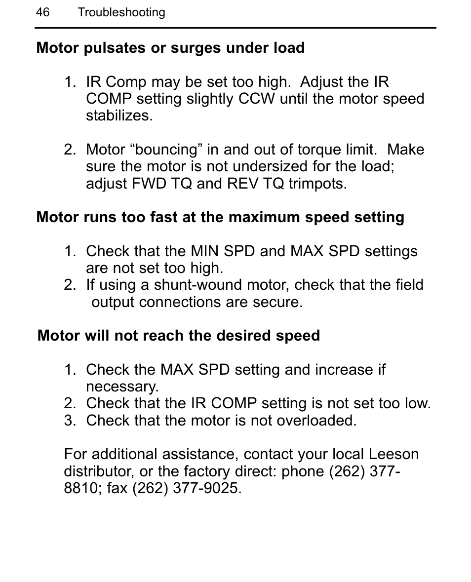 LEESON Chassis Mount Regenerative Control: 175721.00 User Manual | Page 52 / 56