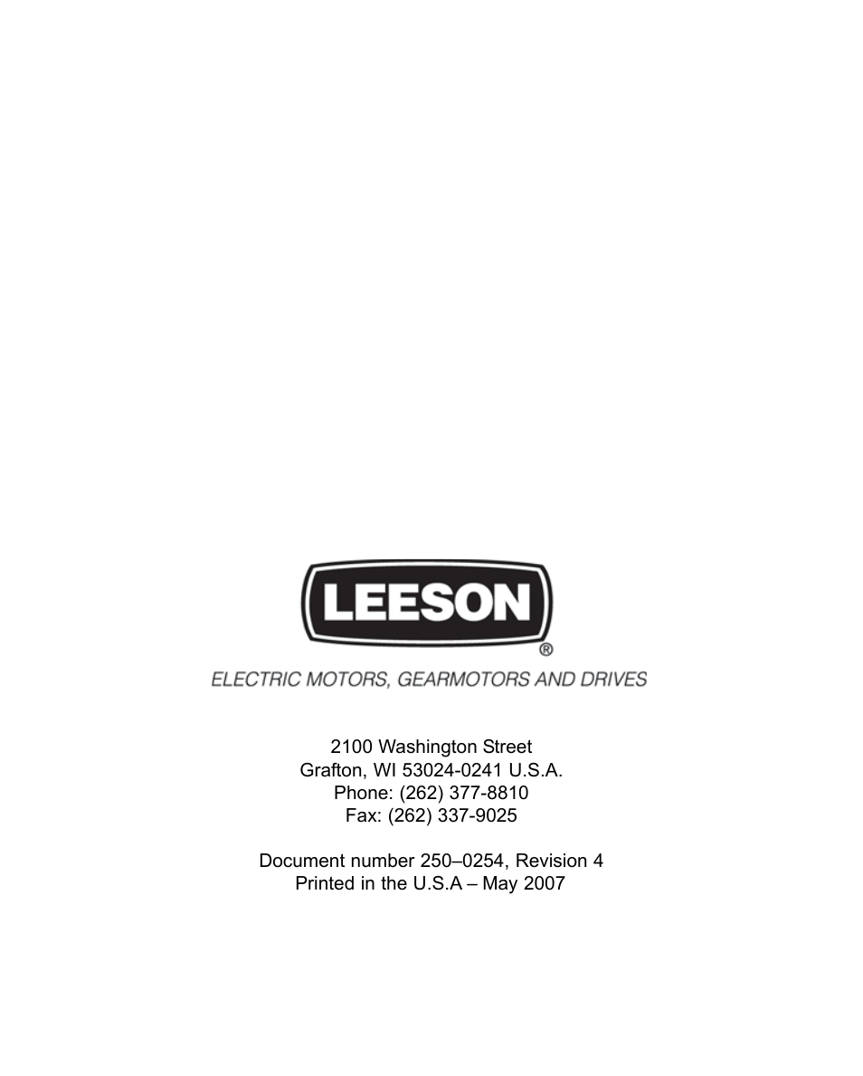 LEESON Chassis Mount Regenerative Control: 175721.00 User Manual | Page 56 / 56