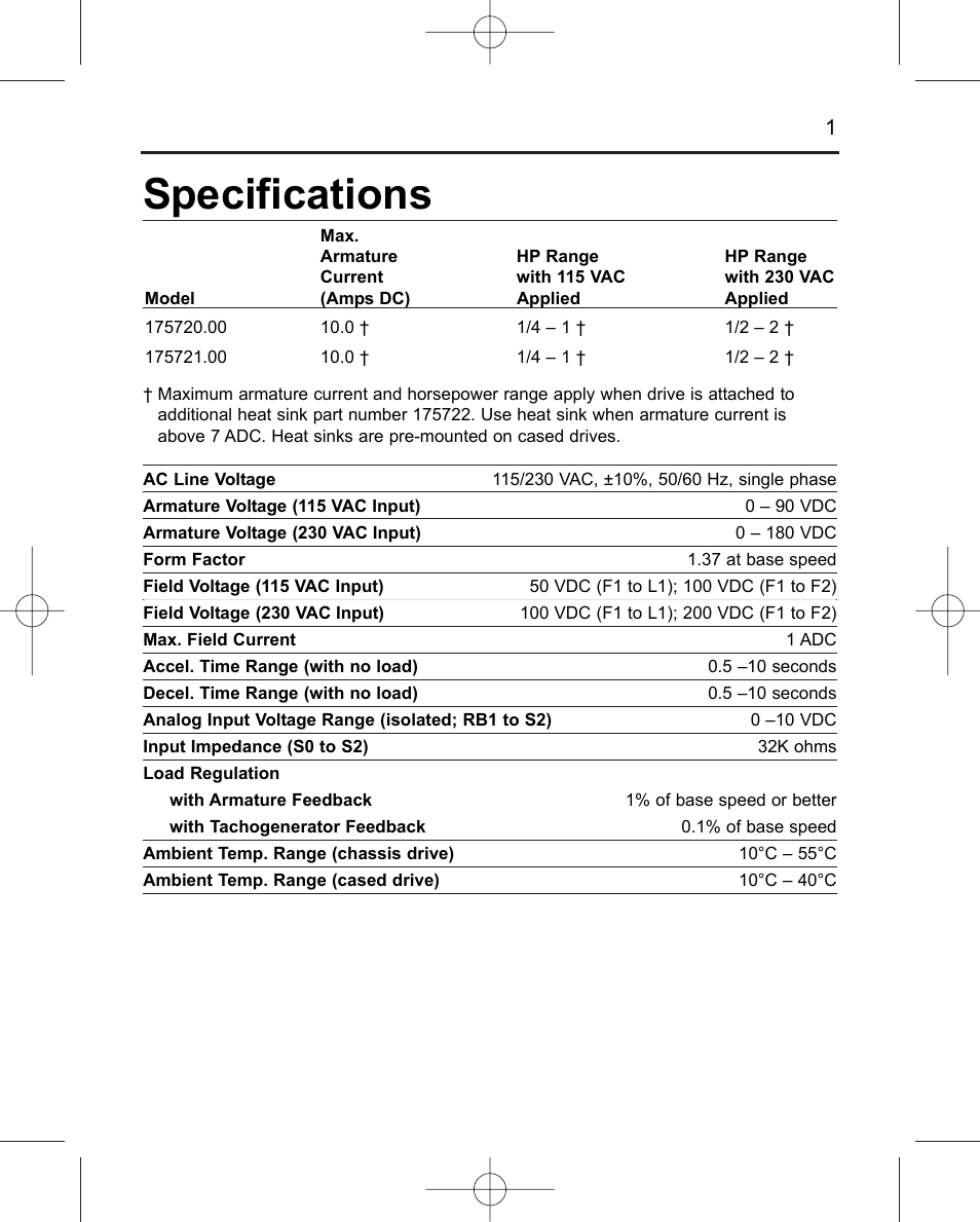 Specifications | LEESON Chassis Mount Regenerative Control: 175721.00 User Manual | Page 7 / 56