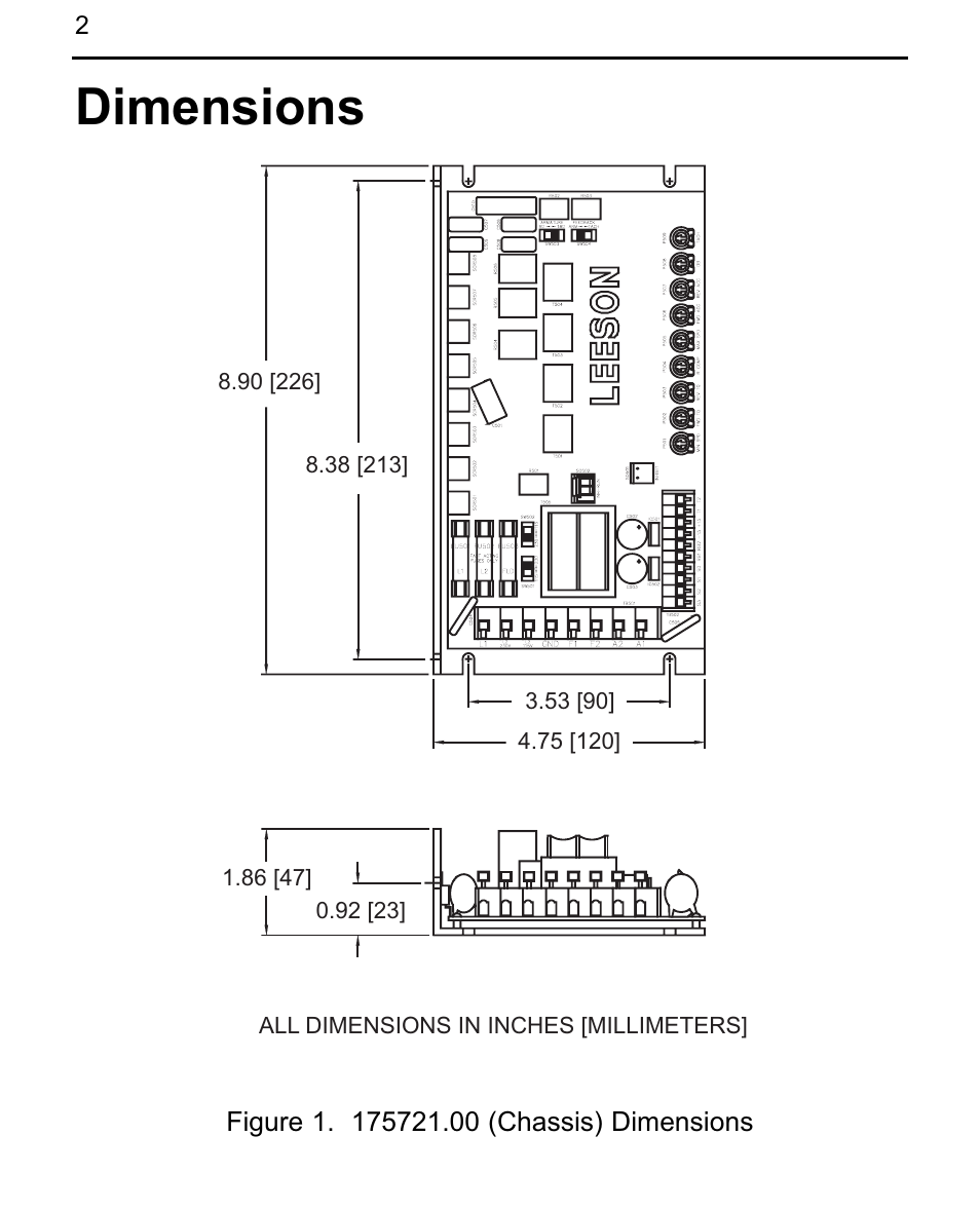 Dimensions | LEESON Chassis Mount Regenerative Control: 175721.00 User Manual | Page 8 / 56