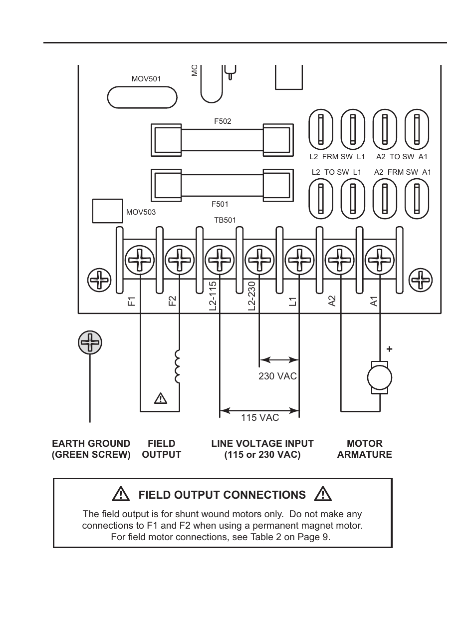 Figure 3. drive connections | LEESON NEMA 4X SCR Control: 174107.00 User Manual | Page 13 / 49